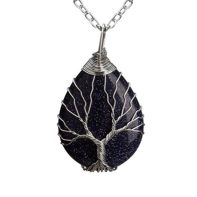 Handmade Tree of Life Wrapped Drop Crystal Necklace